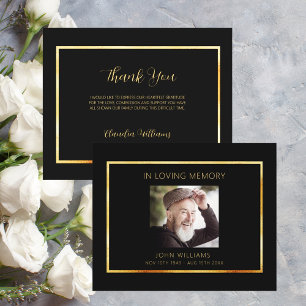 Sympathy black gold photo simple thank you card