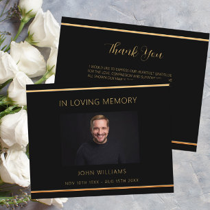 Sympathy black gold photo simple thank you card