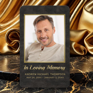 Sympathy Black Leather Gold Photo Funeral Card