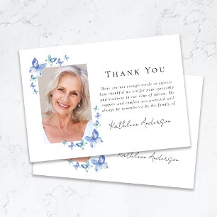 Sympathy Blue Butterflies Photo Funeral  Thank You Card