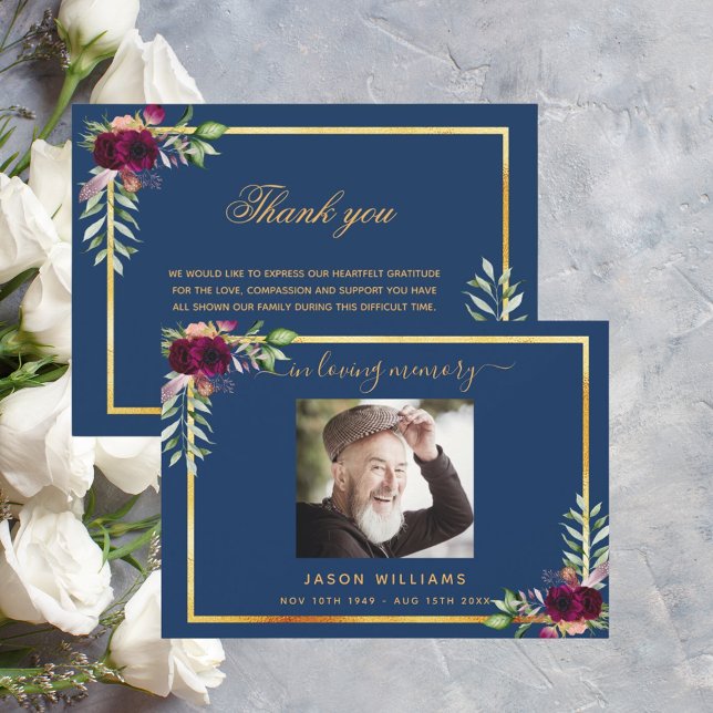 Sympathy blue floral burgundy thank you photo (Creator Uploaded)