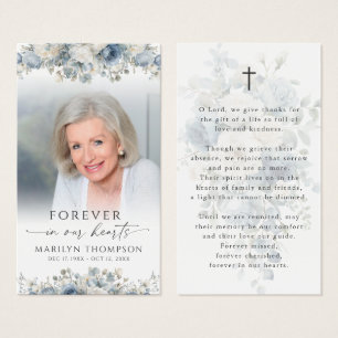 Sympathy Blue Floral Photo Cross Prayer Card