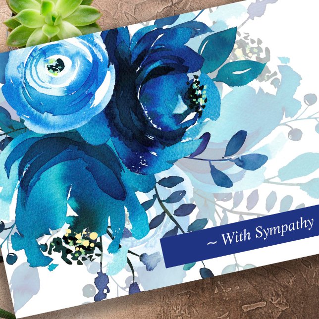 Sympathy Blue Rose Sorry For Your Loss Sympathy Card (Watercolor Blue Roses Memorial Sorry For Your Loss Sympathy Cards)