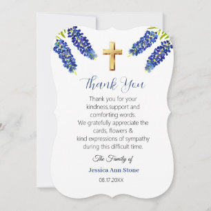 Sympathy Bluebonnets Funeral Cross Thank you Invitation