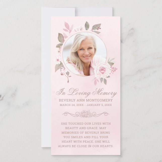 Sympathy Blush Rose Floral Photo Funeral Prayer (Front)