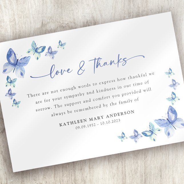 Sympathy Butterflies Funeral  Thank You Card (Creator Uploaded)