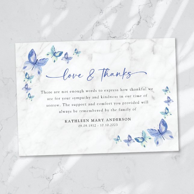 Sympathy Butterflies Funeral  Thank You Card (Creator Uploaded)
