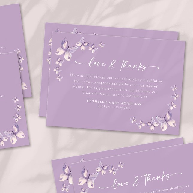 Sympathy Butterflies Funeral  Thank You Card (Creator Uploaded)