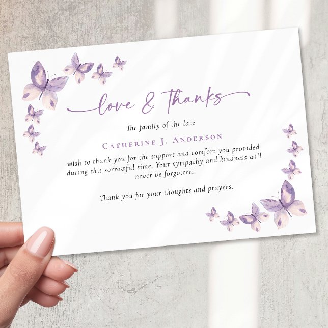 Sympathy Butterflies Funeral  Thank You Card (Creator Uploaded)