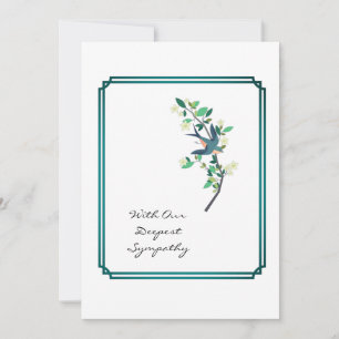 Sympathy Card Bird Tree Teal Frame White