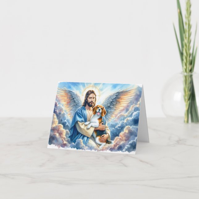 Sympathy Card for Dog Loss-Jesus with Beagle  (Front)