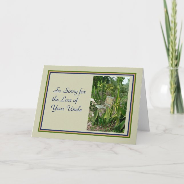 Sympathy Card for Uncle with a Bench and Plants (Front)