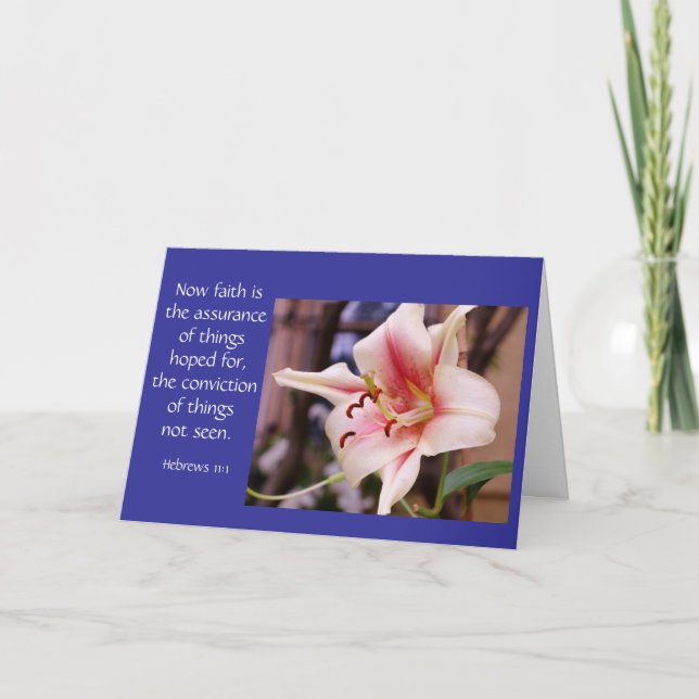Sympathy Card Pink Lily Bloom Bible verse on faith (Front)