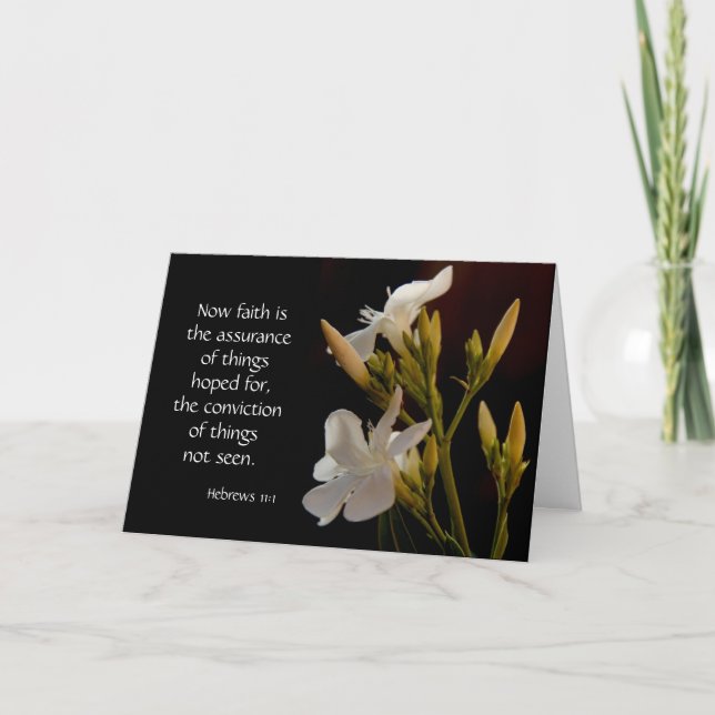 Sympathy Card, White Flowers, Bible verse on faith Card (Front)