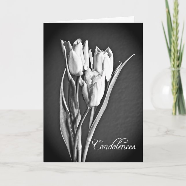 Sympathy card with black and white tulips. (Front)