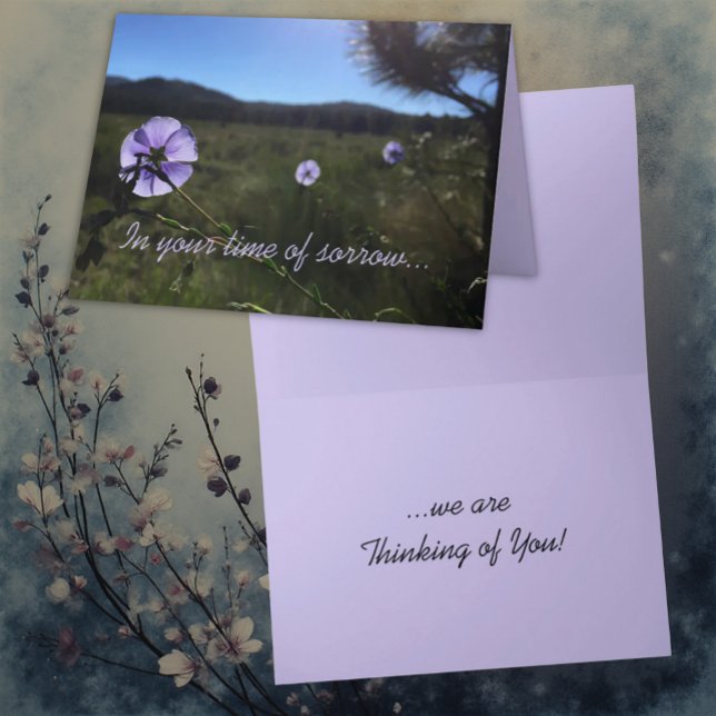 Sympathy Condolences Blue Flax Flowers Photograph Card (front and inside template greeting card)