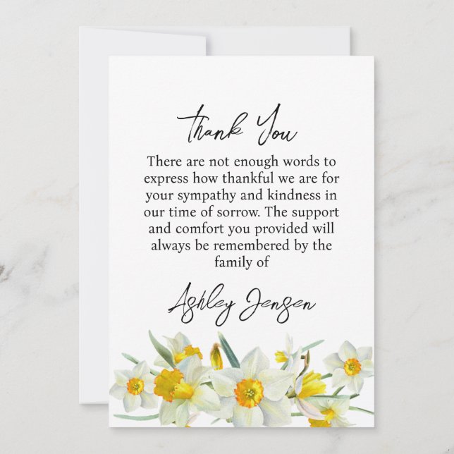 Sympathy Daffodil Photo Funeral Thank You Card (Back)