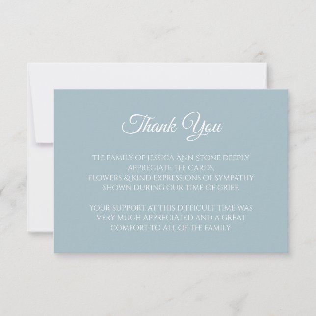 Sympathy Dusty Blue Simple Funeral Thank you  Invitation (Front)