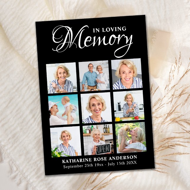 Sympathy Elegant 9 Photo Collage Keepsake Funeral  Thank You Card (Creator Uploaded)