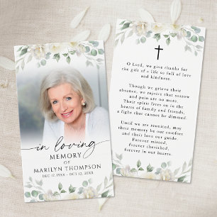 Sympathy Elegant Floral Cross Photo Prayer Card