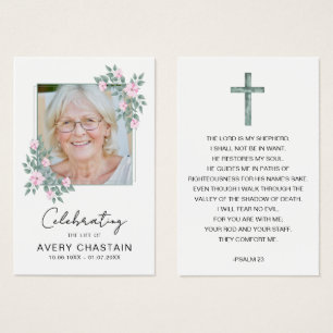Sympathy Elegant Floral Photo Funeral Prayer Cards