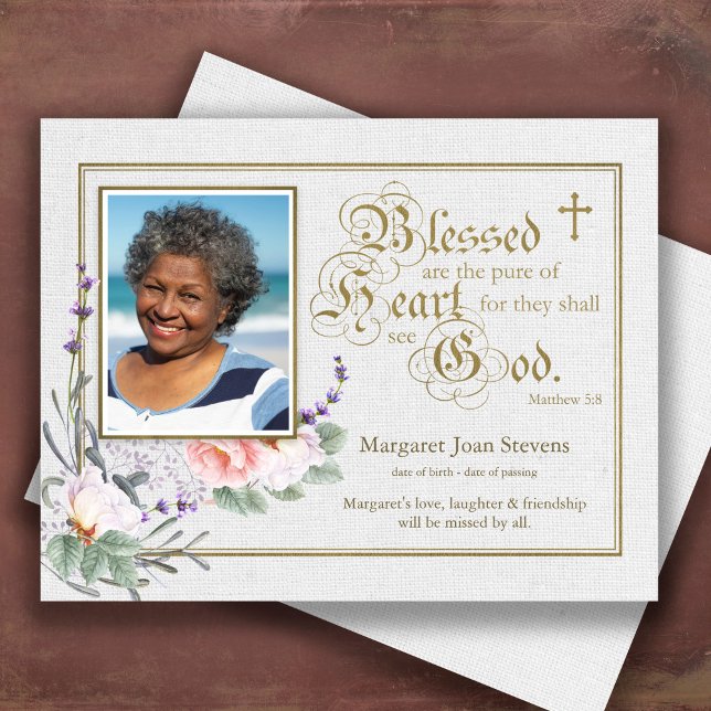 Sympathy Elegant Floral Photo Funeral Thank You  (Sympathy Floral Photo Memorial Funeral Thank You Card)