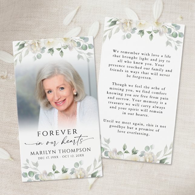 Sympathy Elegant Floral Photo Prayer Card (Creator Uploaded)