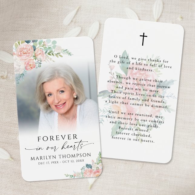 Sympathy Elegant Floral Photo Prayer Card (Creator Uploaded)