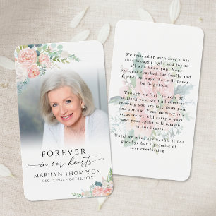 Sympathy Elegant Floral Photo Prayer Card