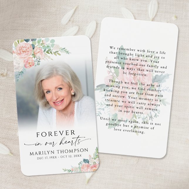 Sympathy Elegant Floral Photo Prayer Card (Creator Uploaded)