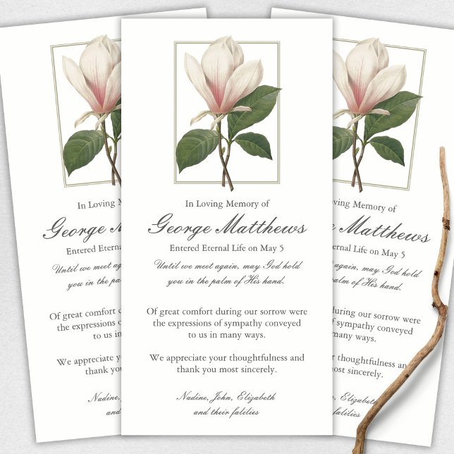 Sympathy Elegant Magnolia Funeral Thank You Cards (funeral thank you cards, bereavement, elegant, simple, celebration of life, sympathy card)
