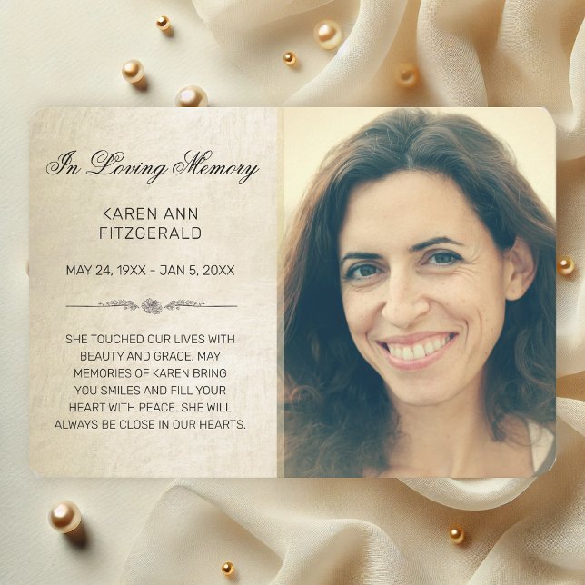 Sympathy Elegant Photo Black Script Gold Memorial (Elegant Gold Shimmer Photo In Loving Memory Funeral Card
)