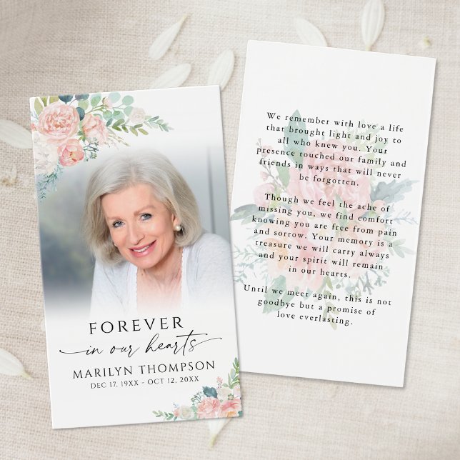 Sympathy Elegant Pink Floral Photo Prayer Card (Creator Uploaded)