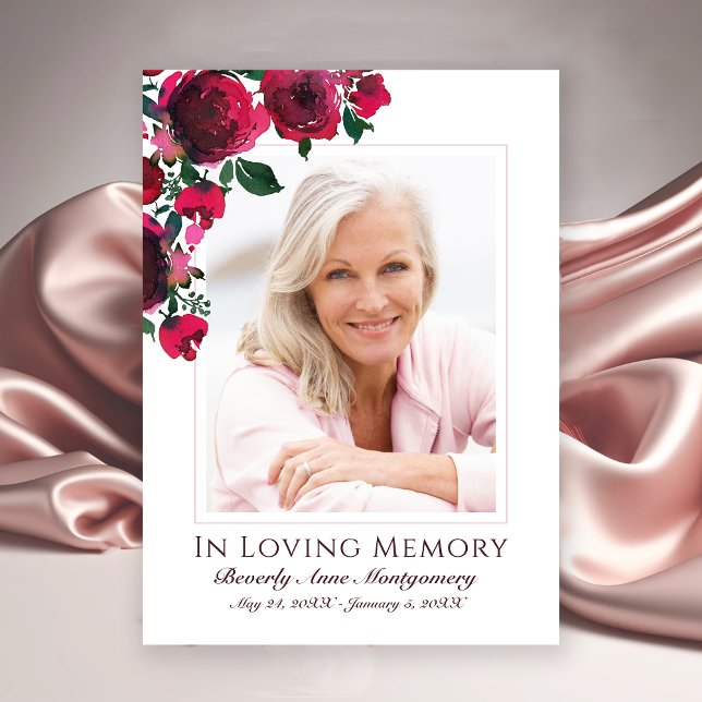 Sympathy Elegant Red Rose Floral Photo Funeral Thank You Card (Elegant Red Roses Photo Funeral Thank you card)