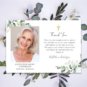 Sympathy Eucalyptus Cross Photo Funeral  Thank You Card