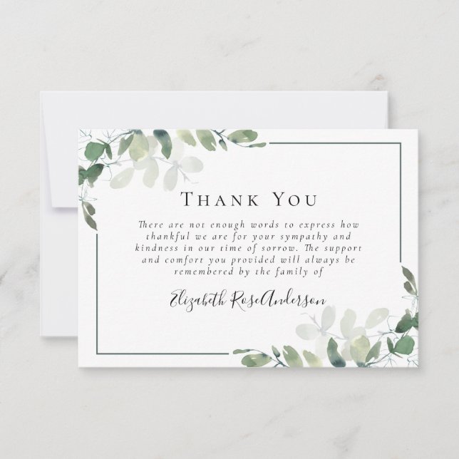 Sympathy Eucalyptus Funeral Thank You Card (Front)
