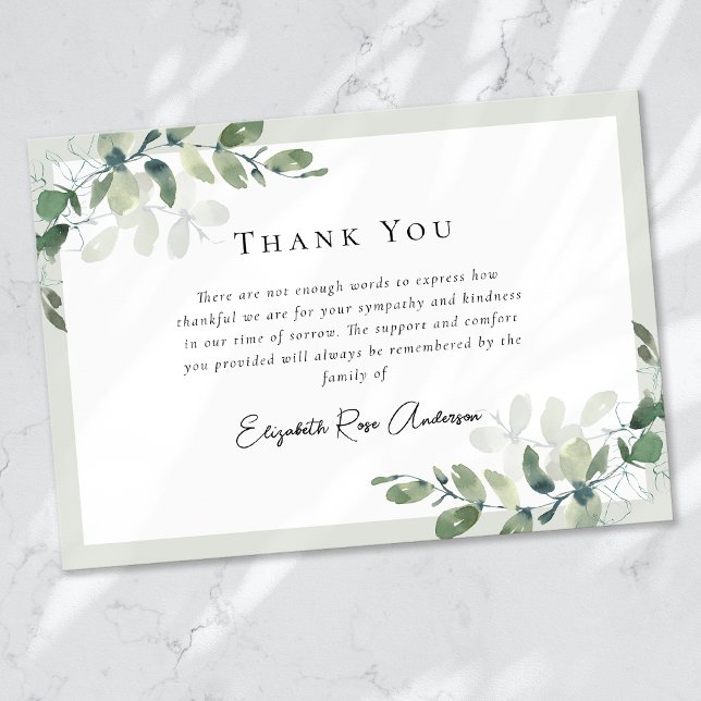 Sympathy Eucalyptus Funeral  Thank You Card (Creator Uploaded)