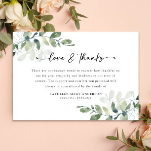 Sympathy Eucalyptus Funeral Thank You Card