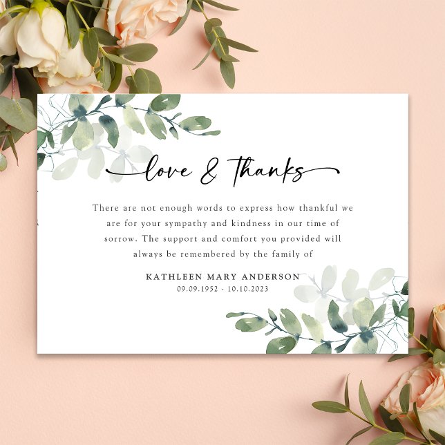 Sympathy Eucalyptus Funeral  Thank You Card (Creator Uploaded)