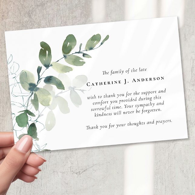 Sympathy Eucalyptus Funeral  Thank You Card (Creator Uploaded)