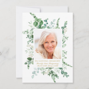 Sympathy Eucalyptus Greenery Gold Photo Memorial Thank You Card