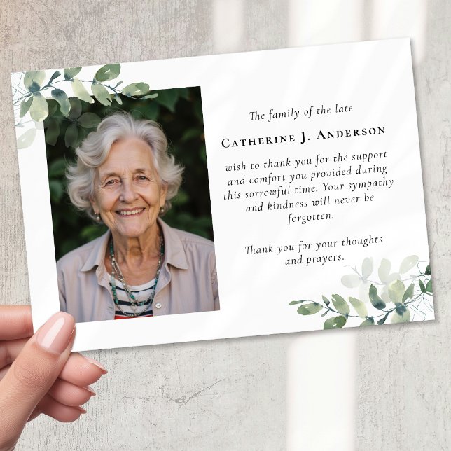 Sympathy Eucalyptus Photo Funeral  Thank You Card (Creator Uploaded)