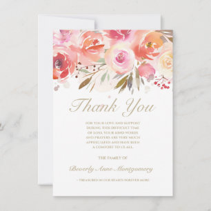 Sympathy Floral Blush Watercolor Roses Thank You Card