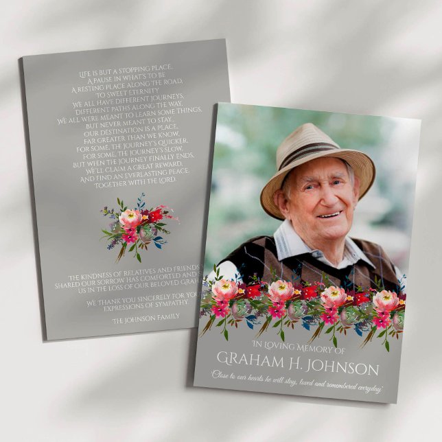 Sympathy Floral Photo Funeral Thank You Card (Photo Floral Sympathy Bereavement Condolence Funeral Thank You Card)