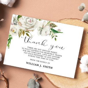 Sympathy Flower White Roses THANK YOU PHOTO Card