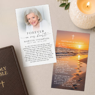 Sympathy Footprints In The Sand Photo Prayer Card