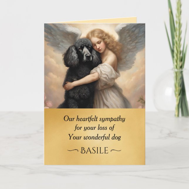 Sympathy for Loss of Black Poodle Gold Angel  Thank You Card (Front)