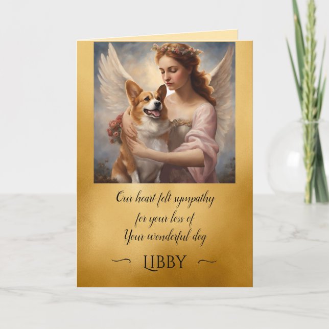 Sympathy for Lost Corgi Gold Angel Card (Front)