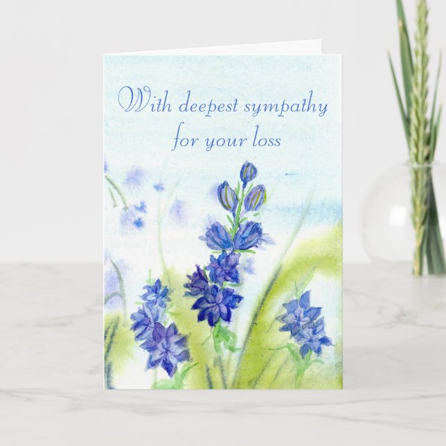Sympathy For Your Loss Blue Watercolor Flowers Card (Front)