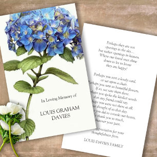 Sympathy Funeral Blue Hydrangea Prayer Cards